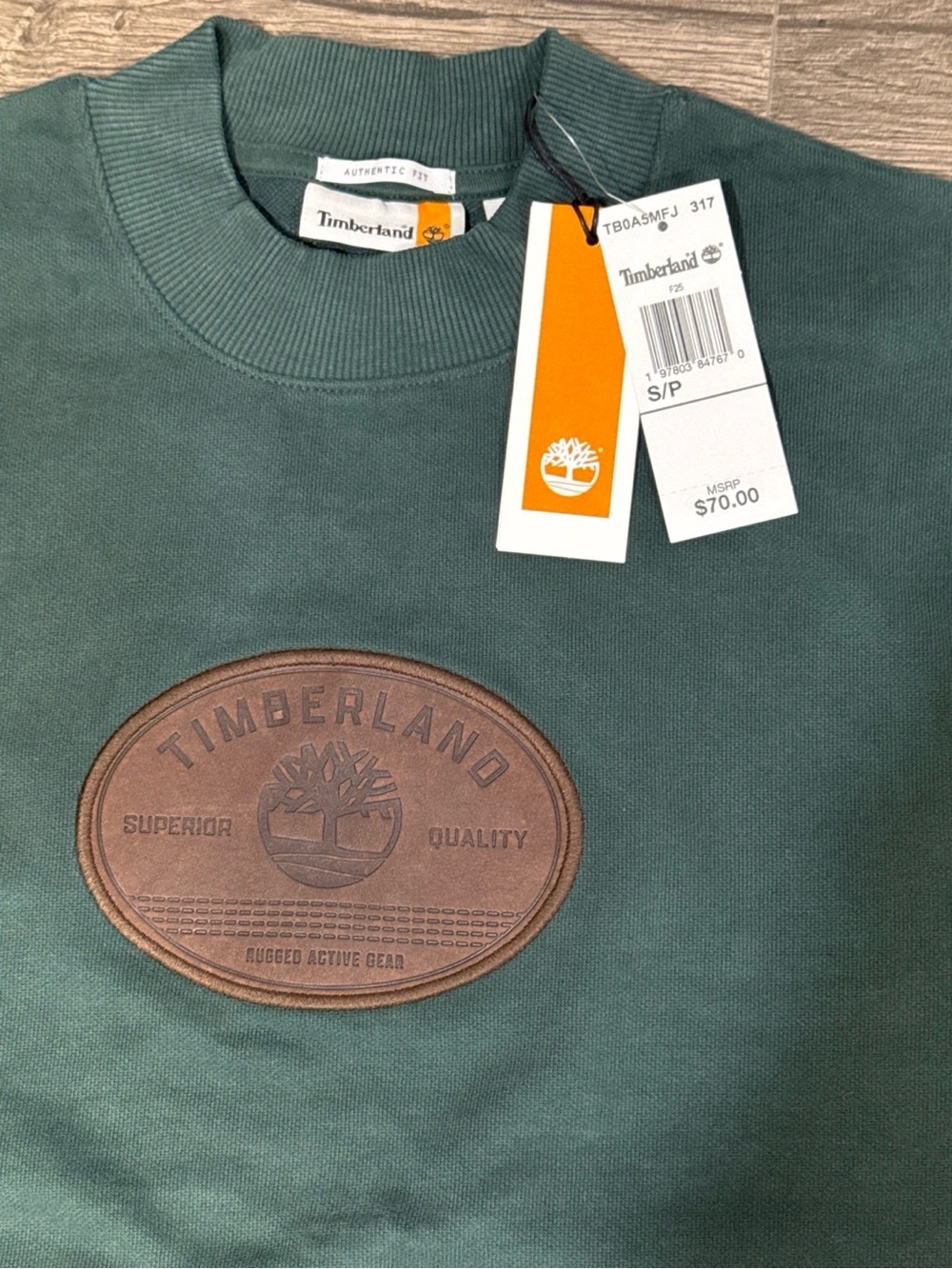 NWT Timberland Authentic Fit Green Crewneck Sweatshirt Small Organic Cotton $70 - Picture 3 of 16